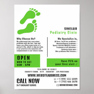 Poster Empreintes Vertes, Clinique Podiatriaire, Podiatri