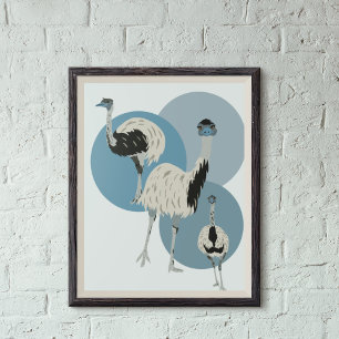 Poster Emus et Cercles Bleus Style moderne