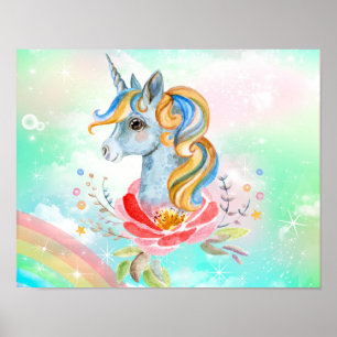 Poster en arc-en-ciel de la licorne magique coloré