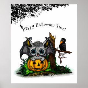 Poster En attendant Halloween, Chauve-souris et Corbeau m