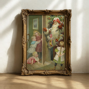 Poster En attente de Père Noël   Noël vintage