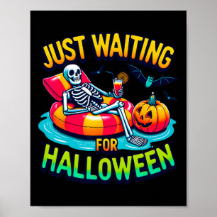 Poster En attente d'Halloween squelette Éffrayant été