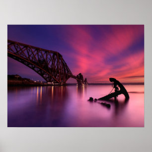Poster En avant pont en rail au coucher du soleil