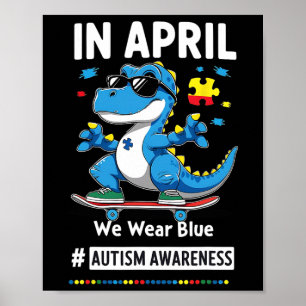 Poster En Avril Nous Portons Bleu Drôle De Dinosaure De S