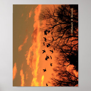 Poster en bois de silhouette du coucher du soleil 