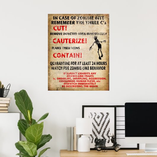 Poster "En Coque De Bite Zombie" (Bureau à domicile)