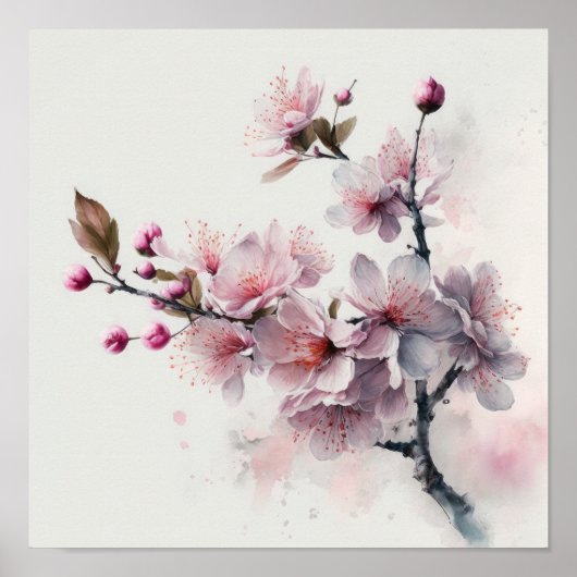 Poster en fleurs de cerisier rose (Devant)