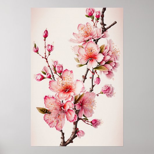 Poster en fleurs de cerisier rose (Devant)