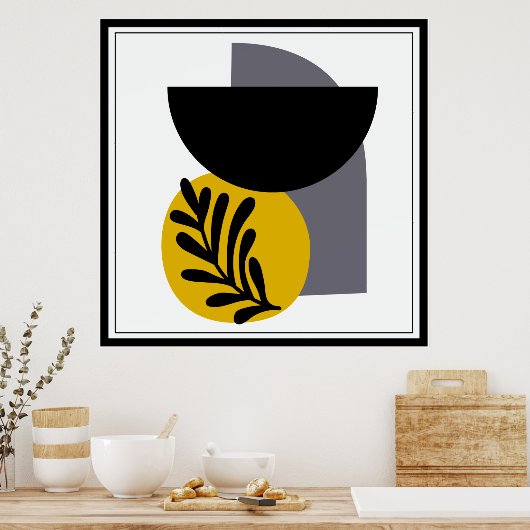 Poster en forme Abstraite grise, jaune et noire (Cuisine)