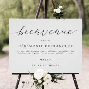 Poster En français, bienvenue à Unplugged Ceremony Sign