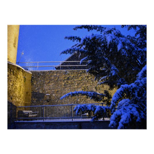 Poster En hiver, neige sur les arbres (Devant)