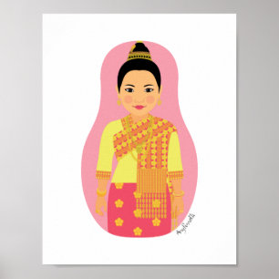 Poster en laotien (rose) Matryoshka