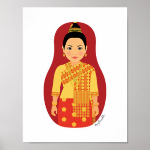 Poster en laotien (rouge) Matryoshka