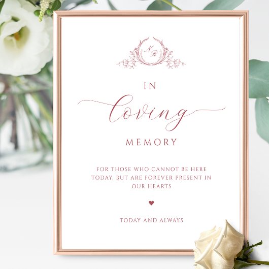 Poster En mémoire aimante, Script Monogram Burgundy Sign