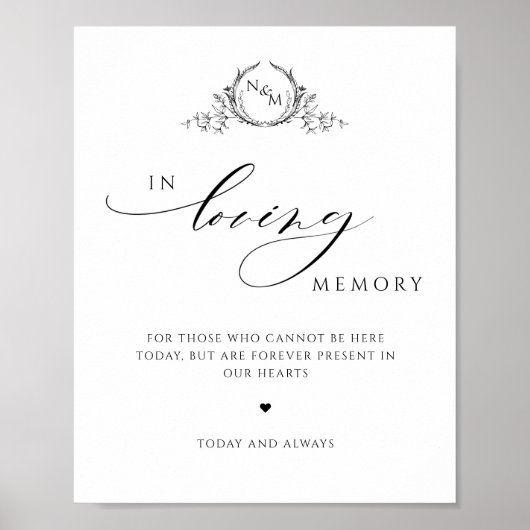 Poster En Mémoire Amoureuse, Élégant Mariage Monogramme (Devant)