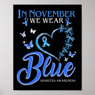 Poster En Novembre Nous Portons Bleu Coeur Papillon Diabè