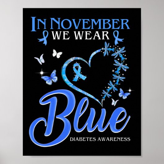 Poster En Novembre Nous Portons Bleu Coeur Papillon Diabè (Devant)