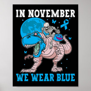 Poster En Novembre Nous Portons Bleu Diabète Trex Dino En