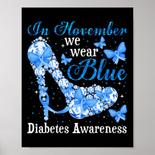 Poster En Novembre Nous Portons Bleu Papillons Diabète Aw