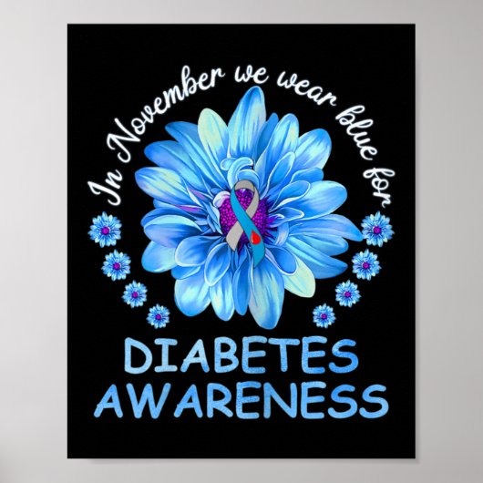 Poster En Novembre Nous Portons Blue Sunflower Diabetes A (Devant)