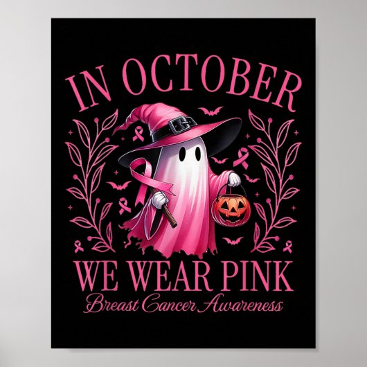 Poster En Octobre Nous Portons Pink Ghosts Cancer Du Sein (Devant)