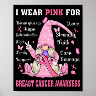 Poster En Octobre Nous Portons Pink Gnome Certifié Cancer