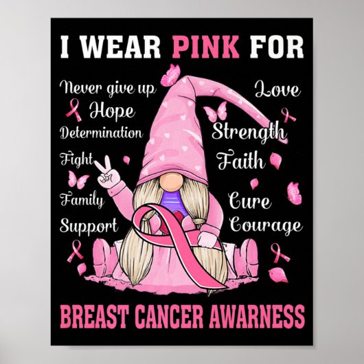 Poster En Octobre Nous Portons Pink Gnome Certifié Cancer (Devant)