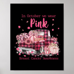 Poster En Octobre Nous Portons Pink Ribbon Plaid Truck Br
