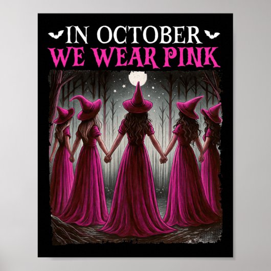 Poster En Octobre Nous Portons Pink Witch Halloween Poule (Devant)
