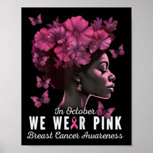 Poster En Octobre Nous Portons Rose Black Femme Cancer Du