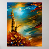 Poster en or turquoise rouge Abstrait (Devant)