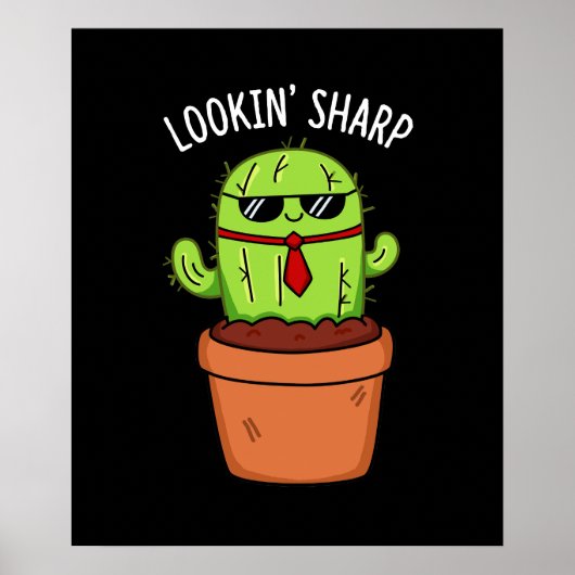 Poster En regardant Sharp Funny Cactus Pun Dark BG (Devant)