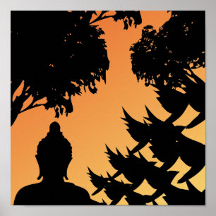 Poster en silhouette de Bouddha Sunset