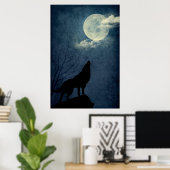Poster en silhouette du loup hurlant de la pleine (Bureau à domicile)