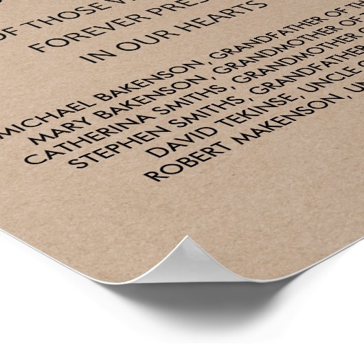 Poster En souvenir affectueux Panneau de table commémorat (Coin)