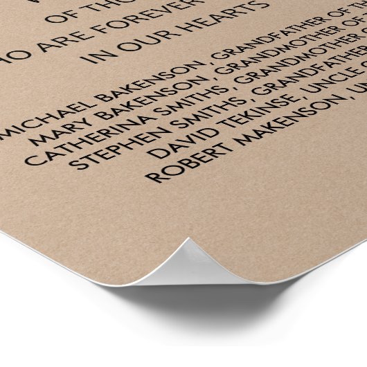 Poster En souvenir affectueux Panneau de table commémorat (Coin)