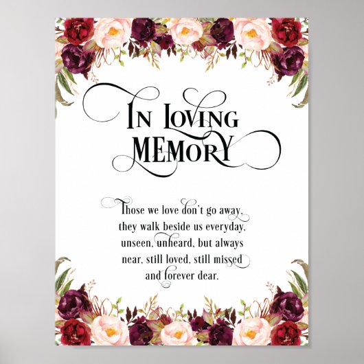 Poster En souvenir affectueux Panneau de table de mariage (Devant)