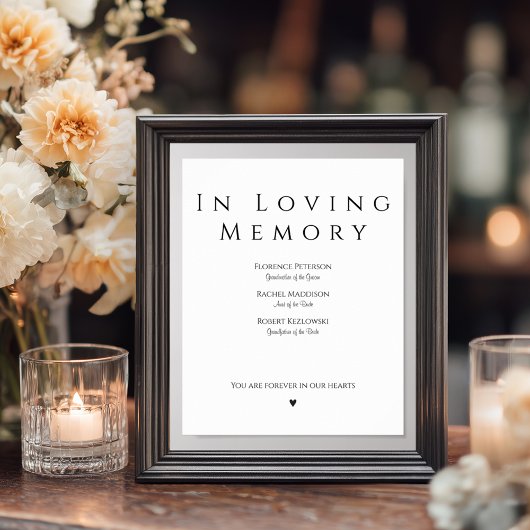 Poster En Souvenir Simple Panneau de Mariage Mémorial