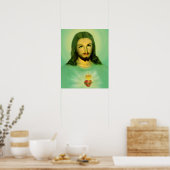 Poster en ton vert du Sacré-Coeur de Jésus (Cuisine)
