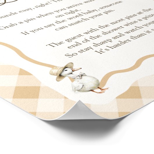 Poster en vichy Baby shower d'oie ne pas dire signe bébé (Coin)