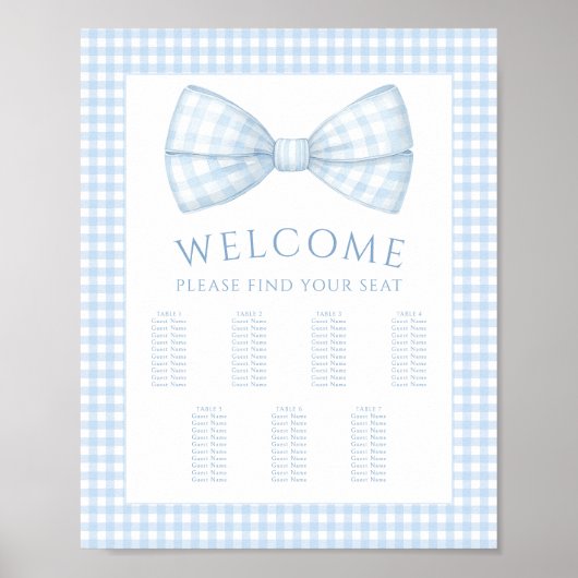 Poster En vichy bleu arc cravate bébé garçon douche table (Devant)