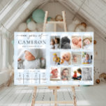 Poster En vichy bleu Premier anniversaire de la photo Jal<br><div class="desc">Célébrez les 12 premiers mois de votre petit avec ce premier anniversaire un an de signature de photos marquantes. Customisez le panneau avec vos images mensuelles et les faits amusants du bébé. Pour ajouter du texte à la conception, il suffit de cliquer sur le bouton "Customiser" ci-dessus pour obtenir des...</div>