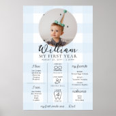 Poster En vichy bleu Premier anniversaire jalon Calendrie (Devant)