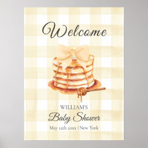 Poster en vichy Bow Pancake Brunch Baby shower Bienvenue