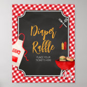 Poster En vichy rouge Baby shower barbecue Raffle de couc (Devant)