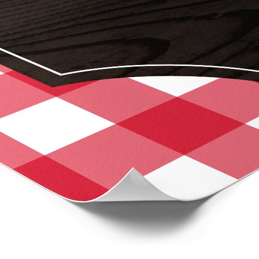 Poster En vichy rouge rustique tournesol Monogramme Momos (Coin)