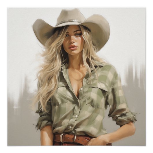 Poster En vichy verte : Cowgirl Wall Art (Devant)