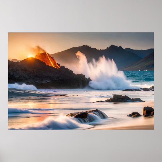 Poster encadré Art Volcanique Océan Scène (Devant)