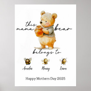 Poster encadré de l'ours de maman personnalisée, M