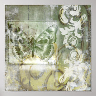 Poster Encart vert de papillon avec la porte de